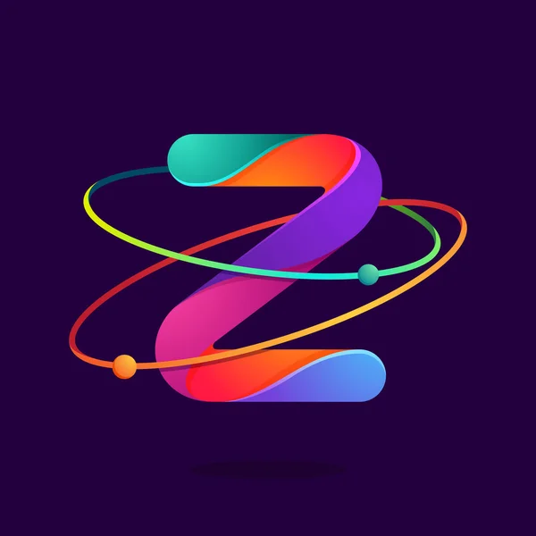 Logotipo letra Z com átomos orbita linhas . — Vetor de Stock
