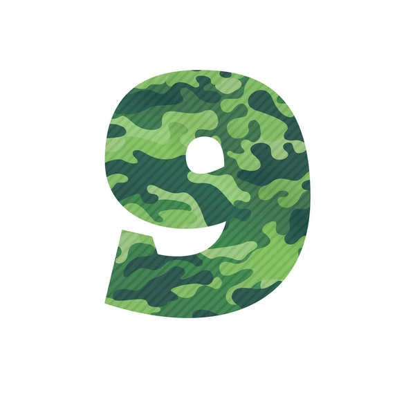 Logotipo número nueve con camuflaje verde . — Vector de stock