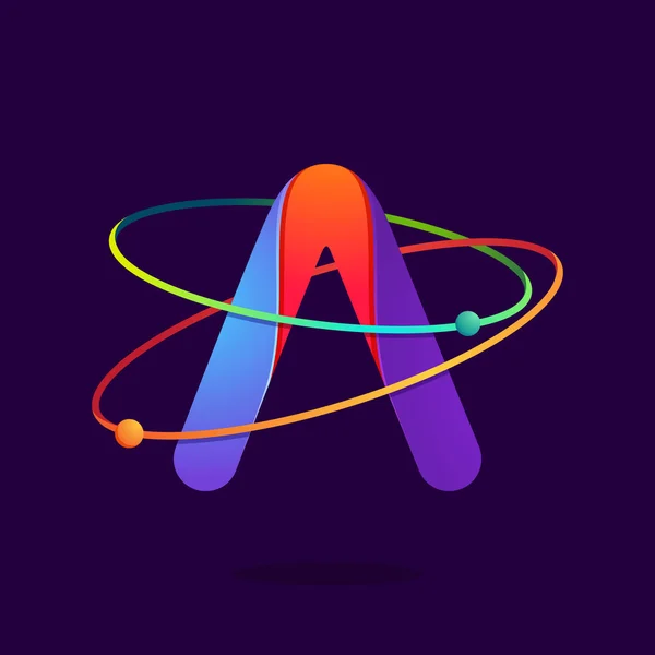 Buchstabe ein Logo mit Atomen umkreist Linien. — Stockvektor