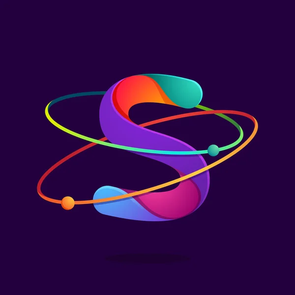 Letter S logo met atomen draait lijnen. — Stockvector