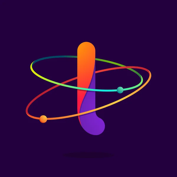 Logotipo da letra I com átomos orbita linhas . — Vetor de Stock