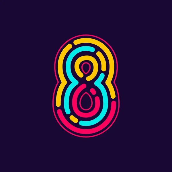 Логотип номер вісімки, сформований неоновою лінією або відбитком пальців . — стоковий вектор