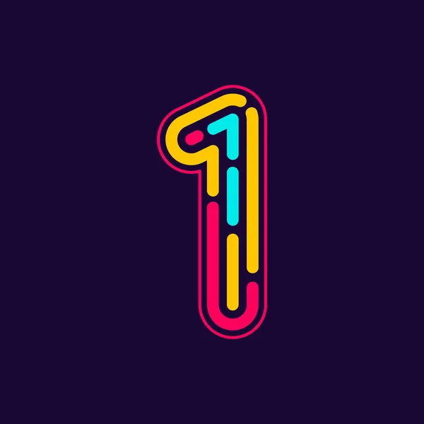 Number one logo formed by neon line or fingerprint. — Stock Vector