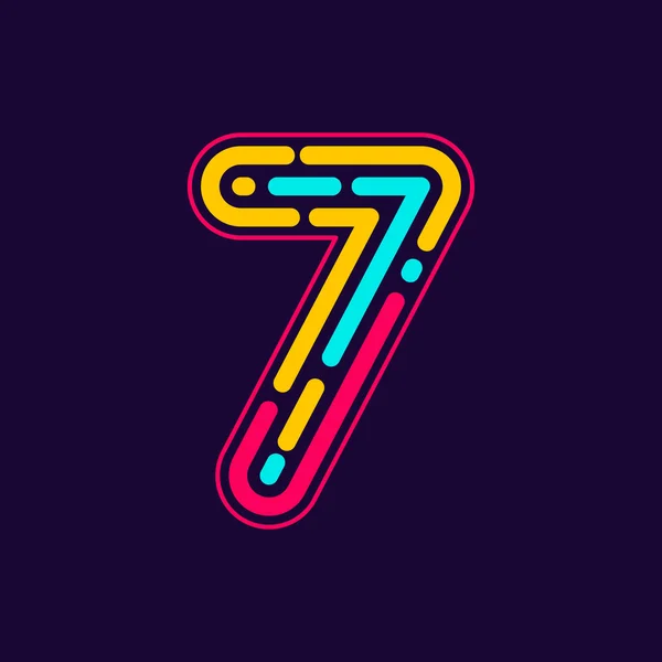 Number seven logo formed by neon line or fingerprint. — Stock Vector