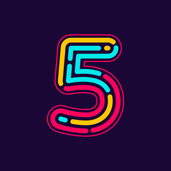 Логотип номер пять, созданный неоновой линией или отпечатками пальцев
. 