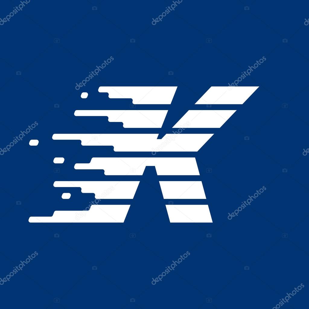 Letter K logo with fast speed lines. Vector design for sportswear, banner, card, labels or posters.