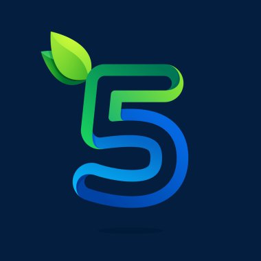 Beş numaralı logo yeşil yaprakları ile. 