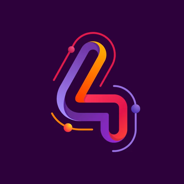 Číslo čtyři logo s atomy-ovály. — Stockový vektor