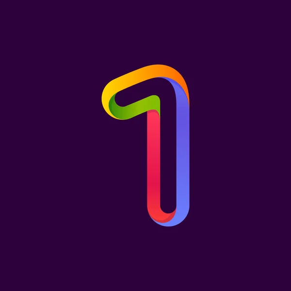 Logotipo número uno formado por línea de neón colorido . — Vector de stock