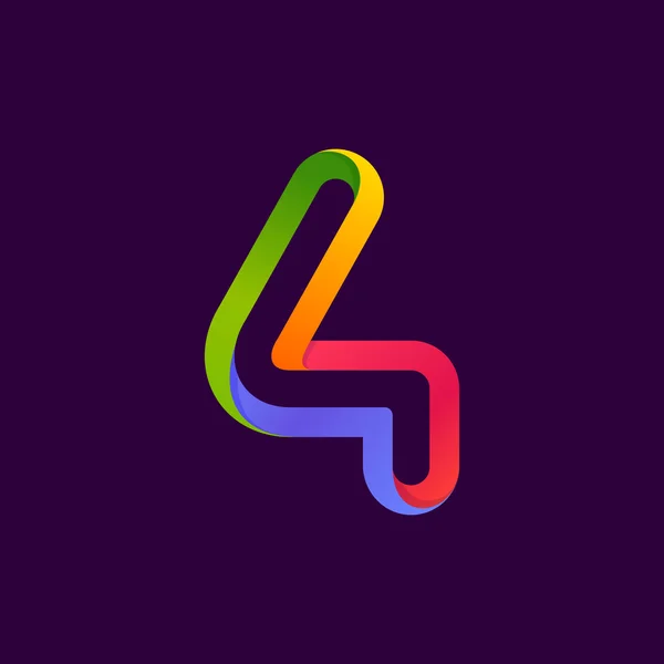 Number four logo formed by colorful neon line. — Stock Vector
