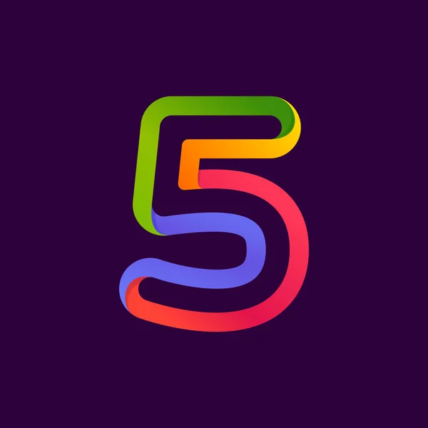 Number five logo formed by colorful neon line. — Stock Vector