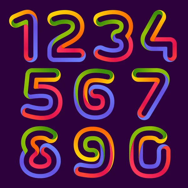 Nummers instellen logo's gevormd door kleurrijke neon lijn. — Stockvector