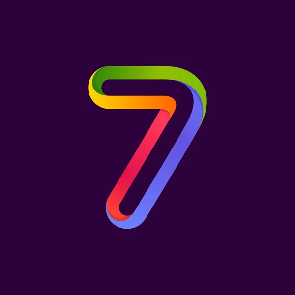 Number seven logo formed by colorful neon line. — Stock Vector