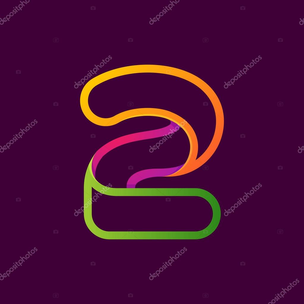 Number two logo formed by colorful neon line. Font style, vector design template elements for your application or corporate identity.
