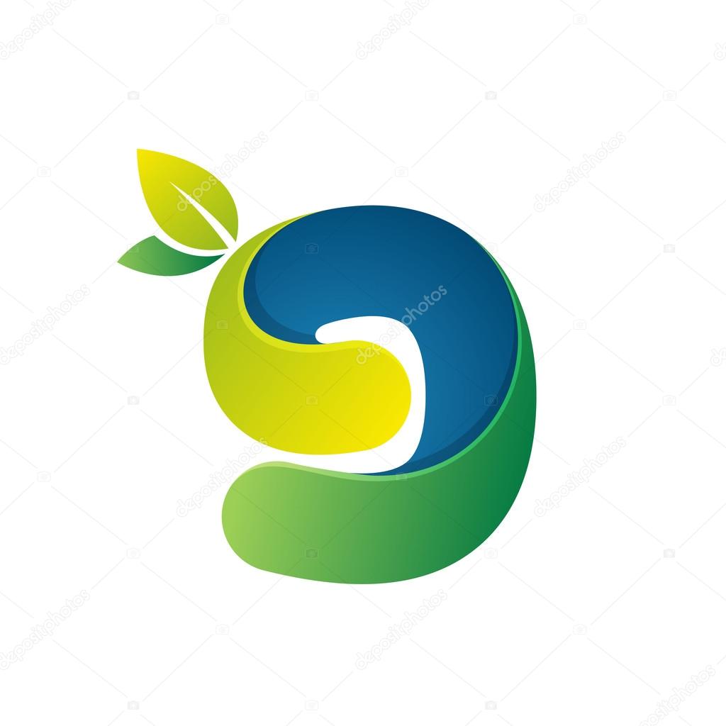 Number nine logo with green leaves. Vector design for ecology company, card, labels or posters.