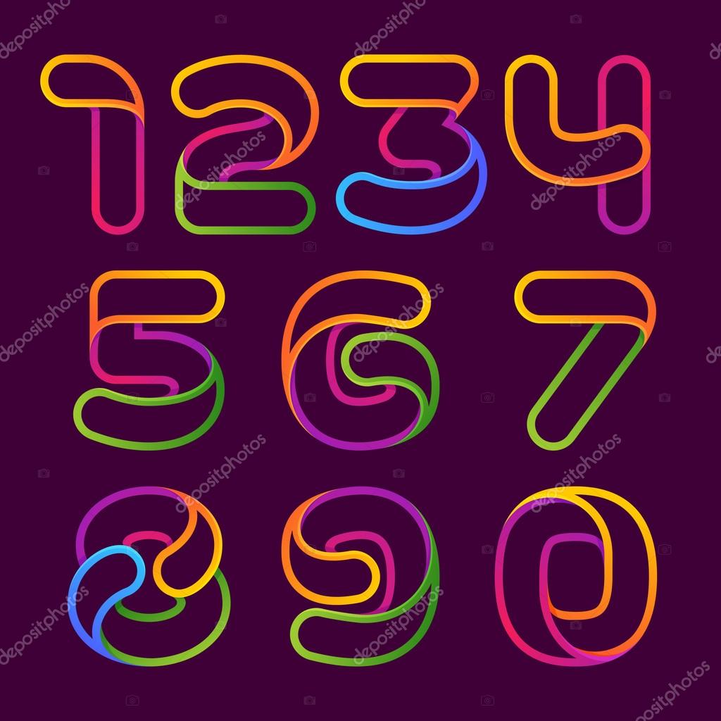 Numbers set logos formed by colorful neon line. Font style, vector design template elements for your application or corporate identity.