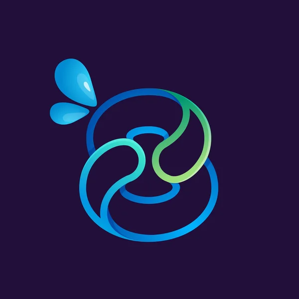 Nummer acht logo met water golven en druppels. — Stockvector