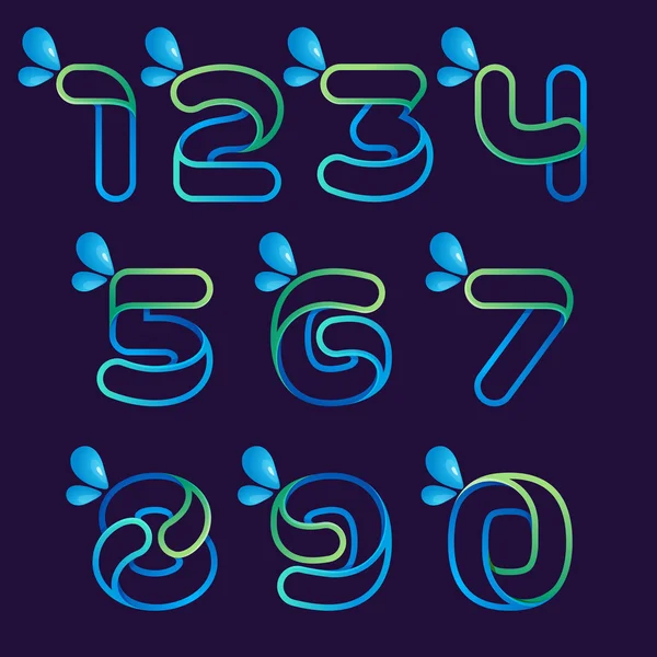 Αριθμοί σετ λογότυπα με θαλάσσια κύματα και σταγόνες. — Διανυσματικό Αρχείο