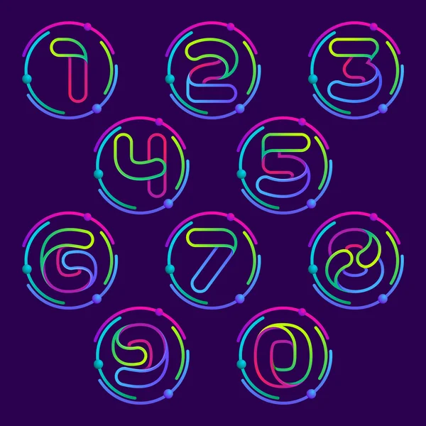 Numbers set logos  with atoms orbits. — Stock Vector