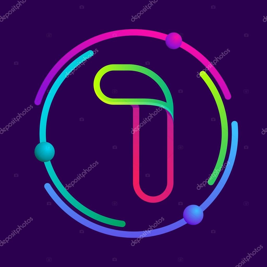 Number one logo with atoms orbits. Bright color vector design for your science, biology, physics, chemistry company.