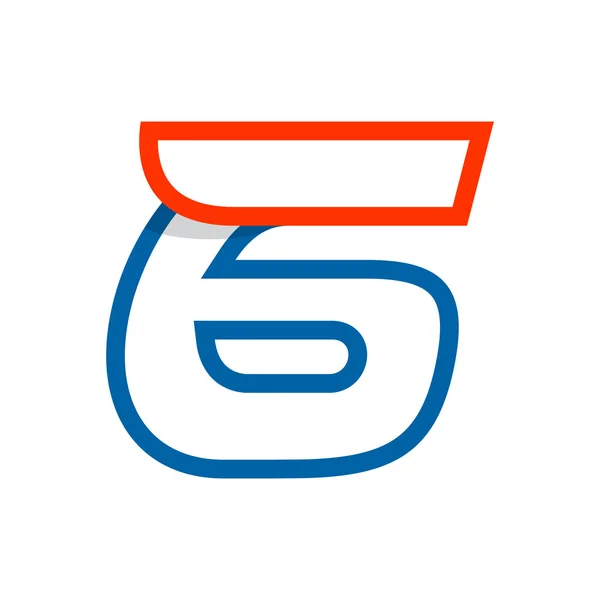 Logotipo número seis com asa vermelha . —  Vetores de Stock