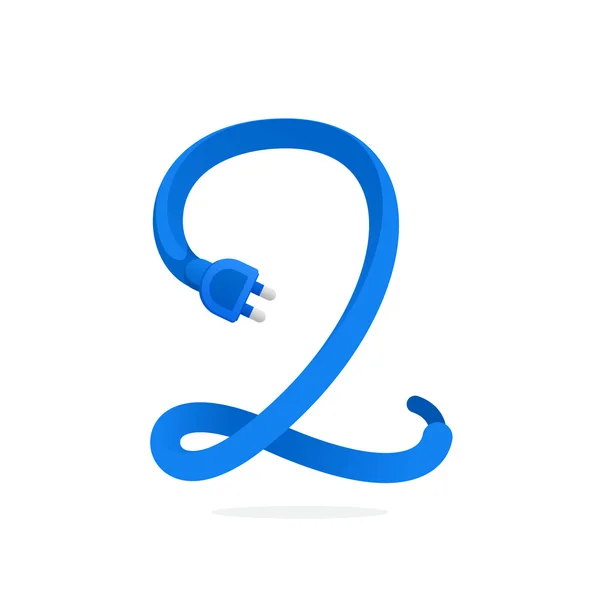 Nummer twee logo gevormd door plug kabel. — Stockvector