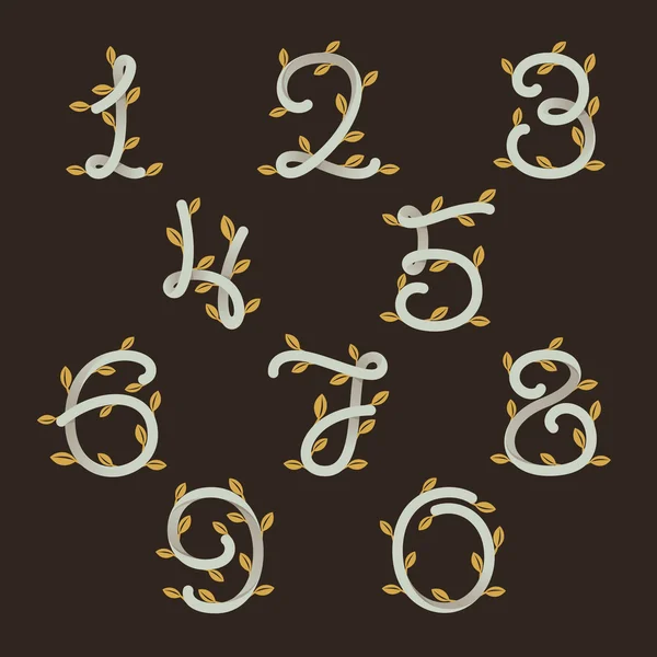 Nombres ensemble logos avec des feuilles d'or — Image vectorielle