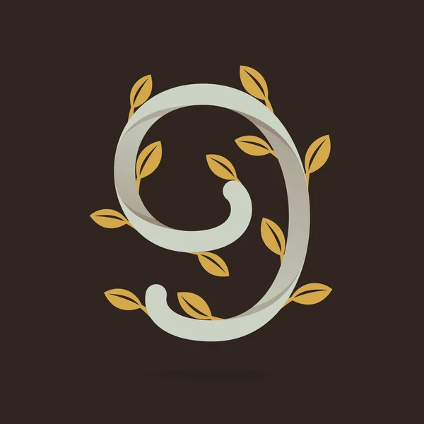 Nummer negen logo met bladgoud — Stockvector