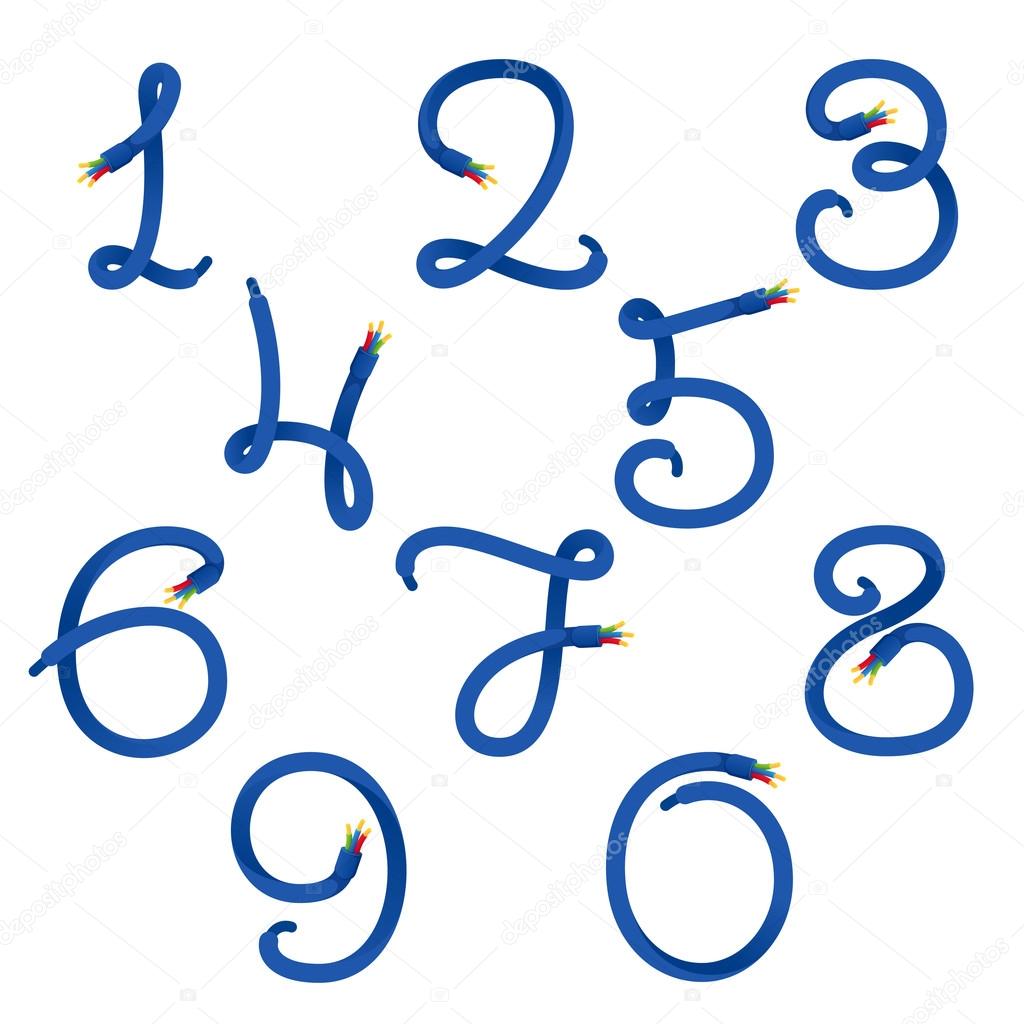 Numbers set logos formed by electric cable. Technology vector design for banner, web page, card, labels or posters.