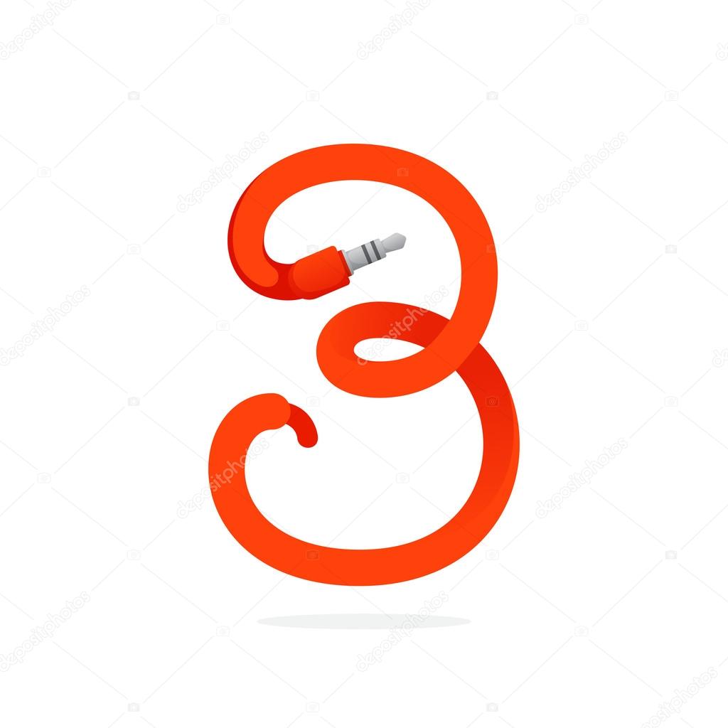 Number three logo formed by jack cable. Sound vector design template elements for your music application, card, labels or posters.