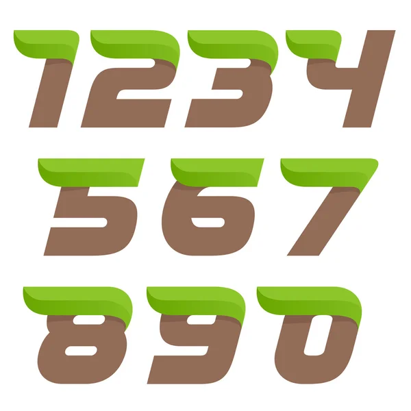 Logotipos de juego de números con hojas verde velocidad . — Vector de stock