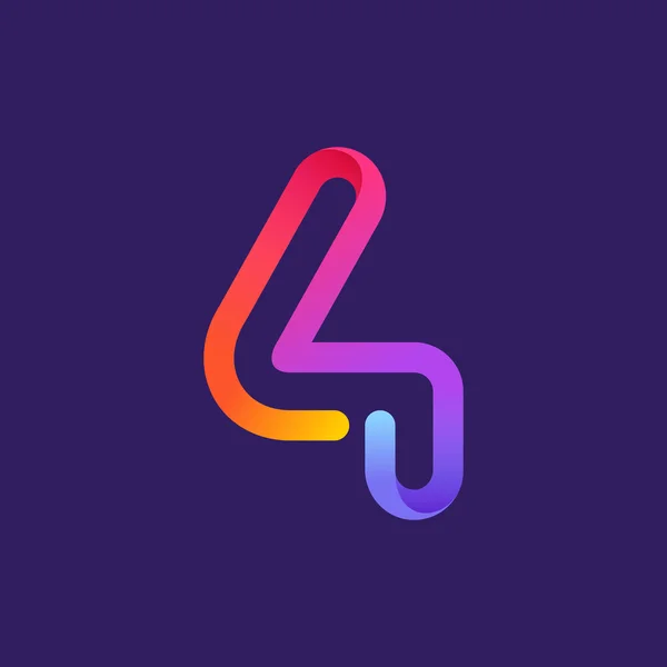 Number four logo formed by colorful neon line. — Stock Vector