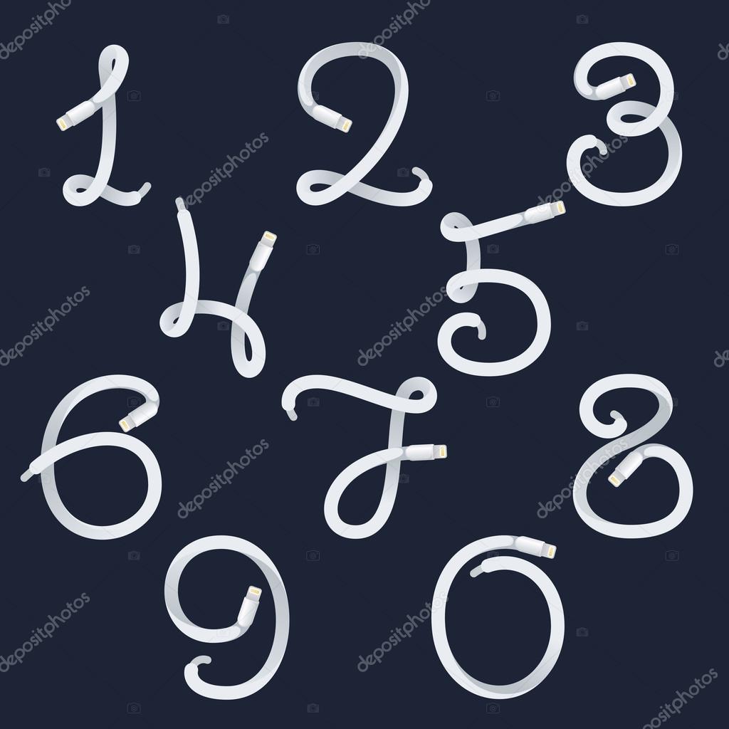 Numbers set logos formed by lightning cable. Technology vector design for banner, web page, card, labels or posters.