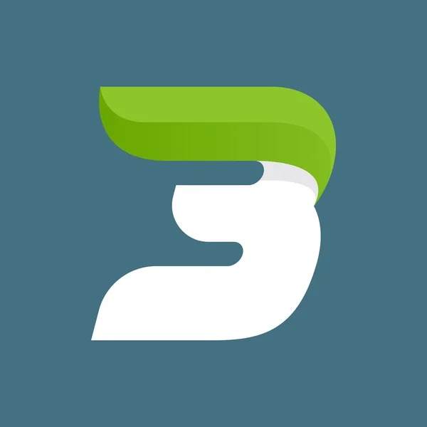 Numer trzy logo z prędkością zielonych liści. — Wektor stockowy