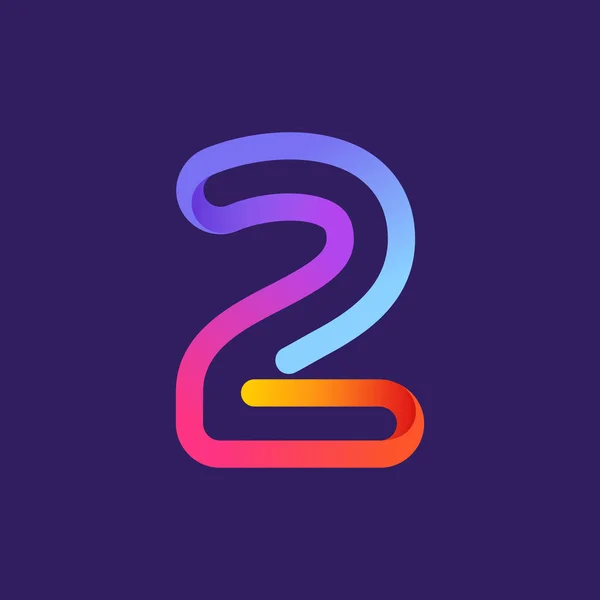 Number two logo formed by colorful neon line. — Stock Vector