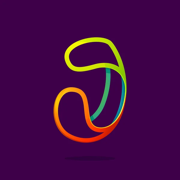 J brev logotyp bildas av glödande neon line. — Stock vektor