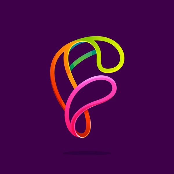 F brev logotyp bildas av glödande neon line. — Stock vektor