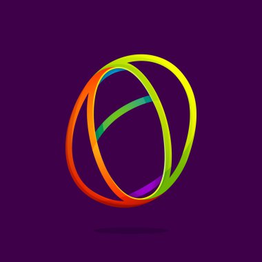 O mektup logo oluşan parlak neon satırı ile. 