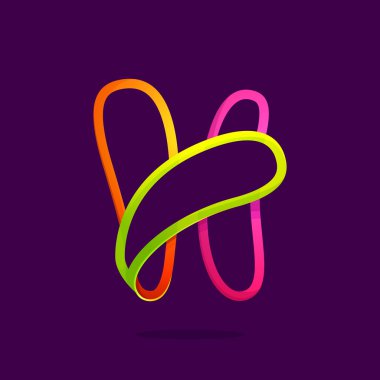 H harfi logosu parlak neon satırı ile kurulan. 