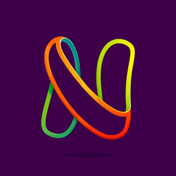 N letter logo formed by glowing neon line. — Stock Vector