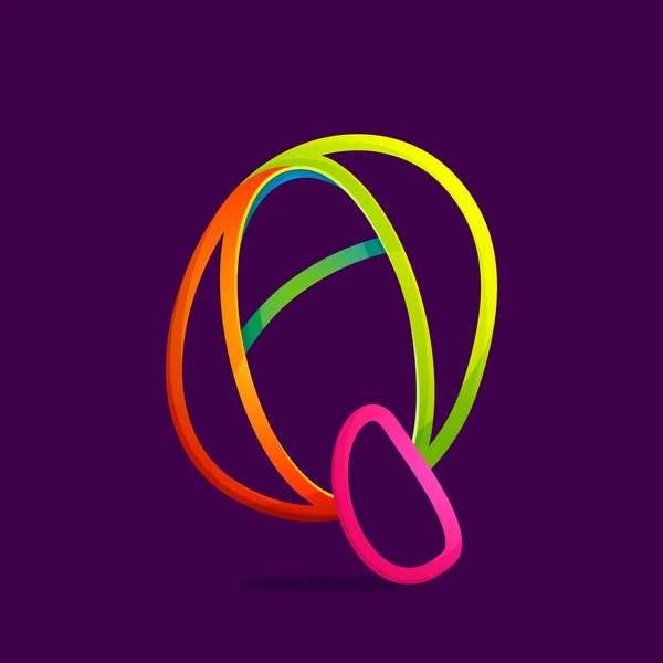 Q λογότυπο γράμμα που σχηματίζεται από λαμπερό νέον γραμμή. — Διανυσματικό Αρχείο