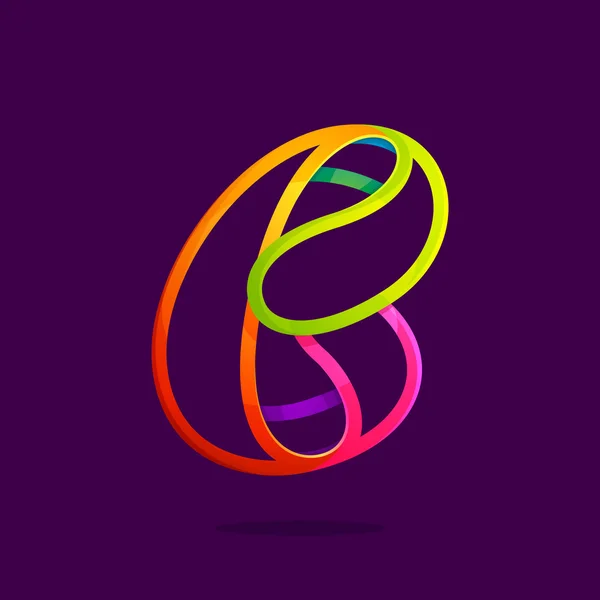 Logotipo de letra B formado pela linha de néon brilhante . —  Vetores de Stock