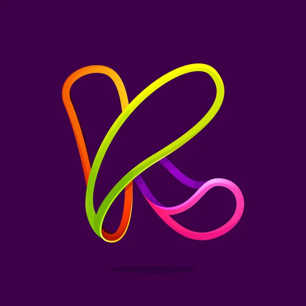 K brev logotyp bildas av glödande neon line. — Stock vektor