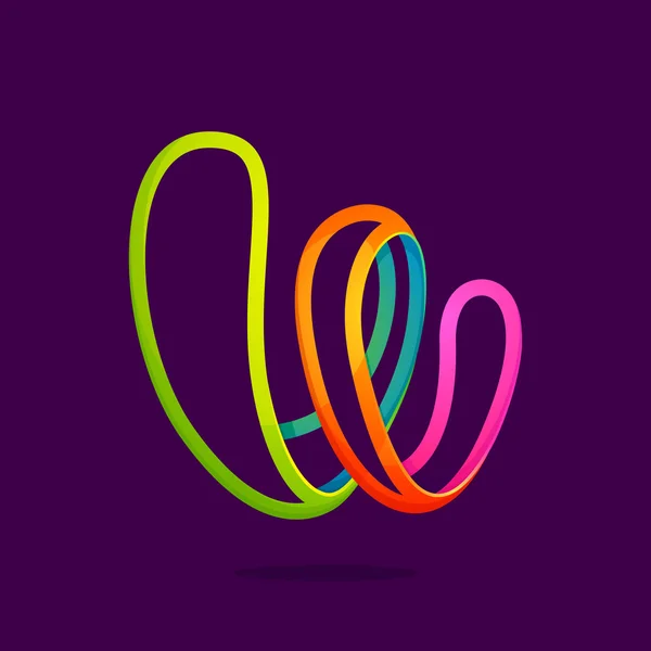 W lettera logo formato da linea al neon incandescente . — Vettoriale Stock