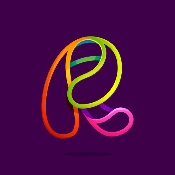 R brev logotyp bildas av glödande neon line. — Stock vektor