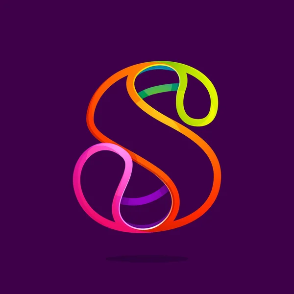 S brev logotypen bildas av glödande neon line. — Stock vektor