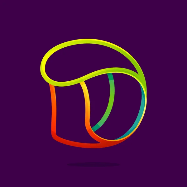 D písmeno logo tvoří zářící neon linie. — Stockový vektor