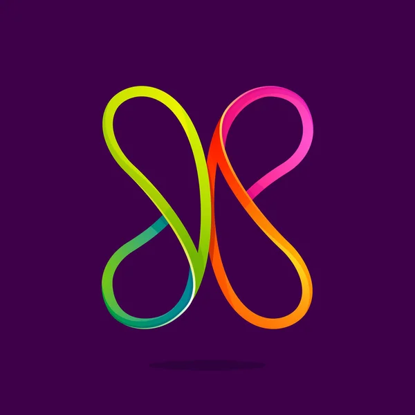 Logotipo de letra X formado por linha de néon brilhante . —  Vetores de Stock