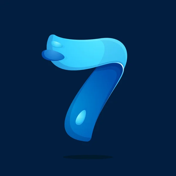 Nummer zeven logo met water golven en druppels. — Stockvector