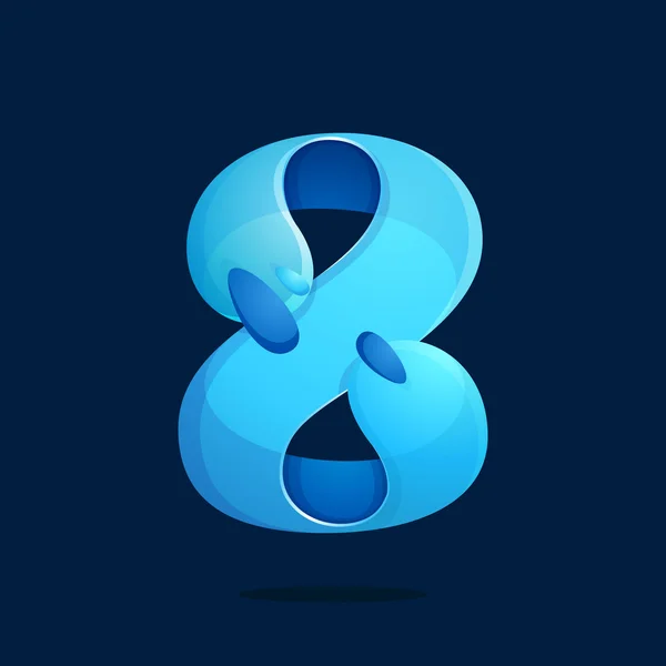 Nummer acht Logo mit Wasserwellen und Tropfen. — Stockvektor